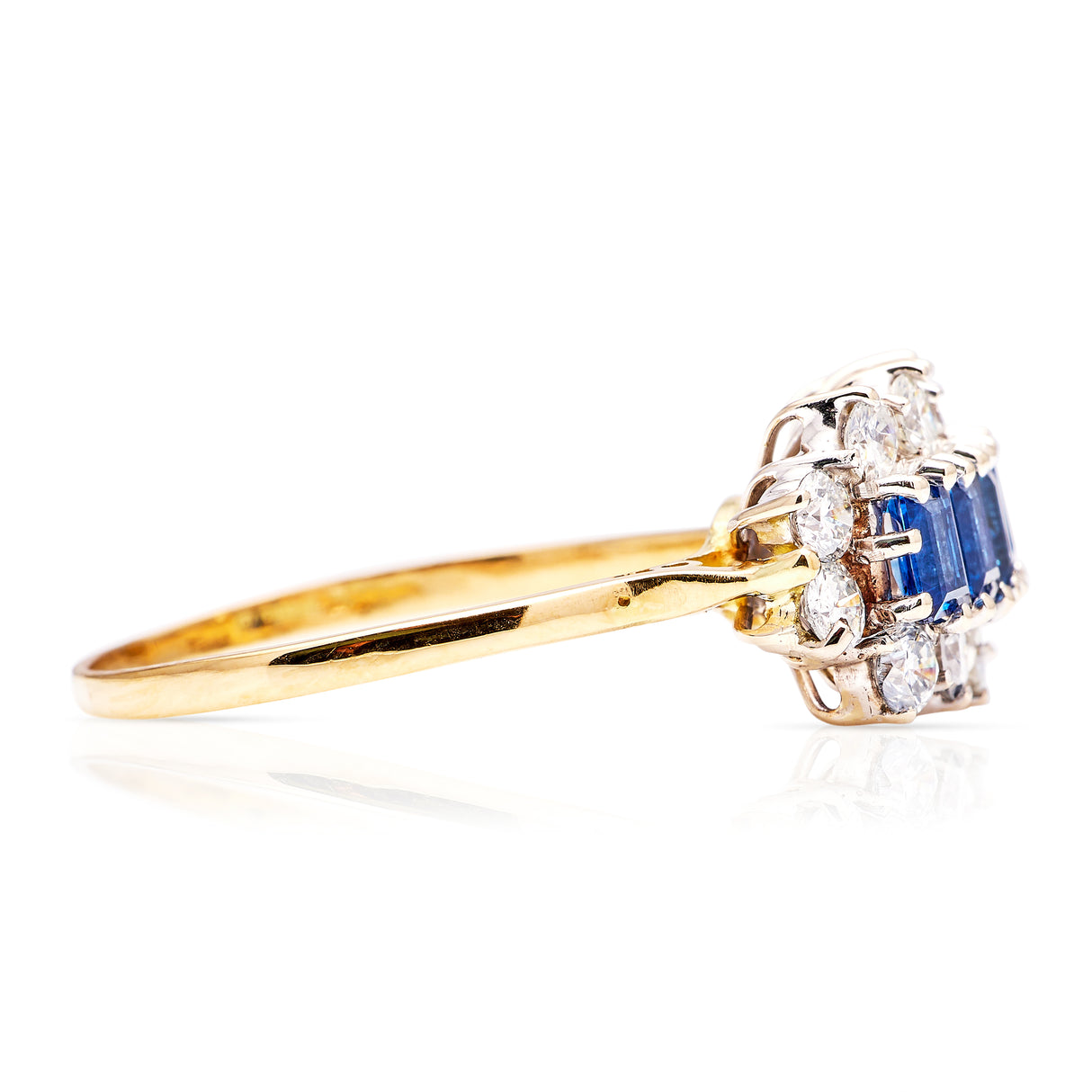 Vintage, 1950s sapphire and diamond cocktail ring, 18ct yellow gold and platinum