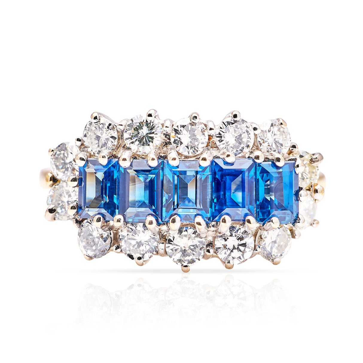 Vintage, 1950s sapphire and diamond cocktail ring, 18ct yellow gold and platinum