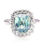 Vintage, 1960s teal sapphire and diamond square cluster ring, 18ct white gold