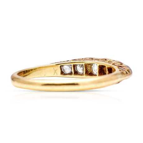 Antique, Edwardian Five-Stone Diamond Ring, 18ct Yellow Gold and Platinum