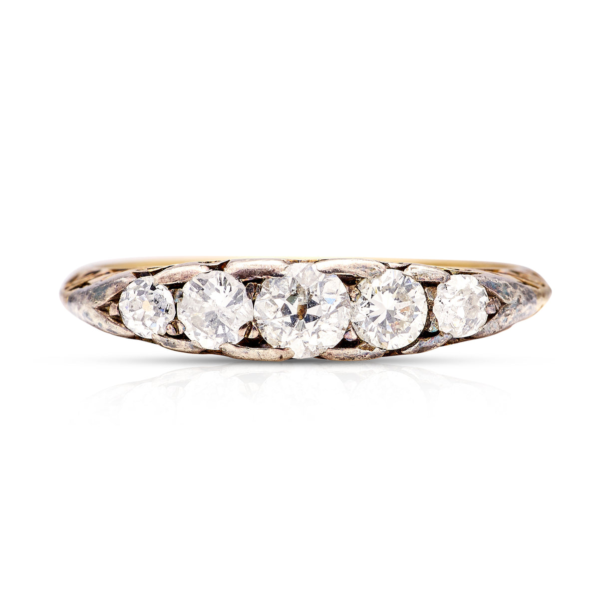 Antique, Edwardian five-stone diamond ring, 18ct yellow gold and platinum