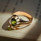 Victorian green zircon ring with round green gemstone and gold band