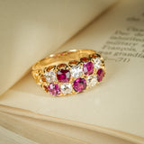 Victorian ruby and diamond checkerboard ring in vintage yellow gold
