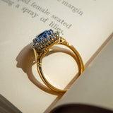 Vintage 1980s sapphire and diamond cluster ring in yellow gold