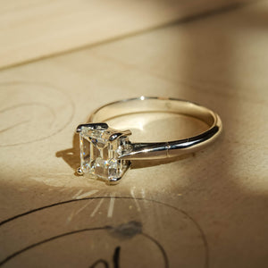 Vintage 1980s square cut diamond solitaire ring in platinum