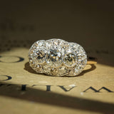 Vintage 1900s diamond cluster panel ring with old cut diamonds