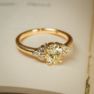 Vintage yellow diamond trefoil cluster engagement ring