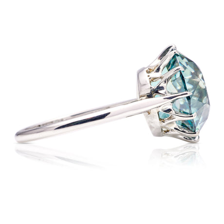 Vintage, Art Deco electric-blue 15ct zircon cocktail ring, 18ct white gold