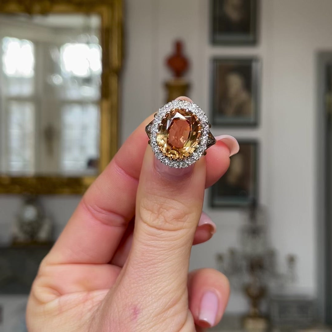 Antique, Edwardian 6ct topaz and diamond cluster ring, 18ct yellow gold