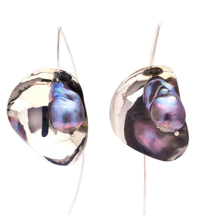 Super Glamorous | Extra Long, Dark Pearl Earrings, Silver