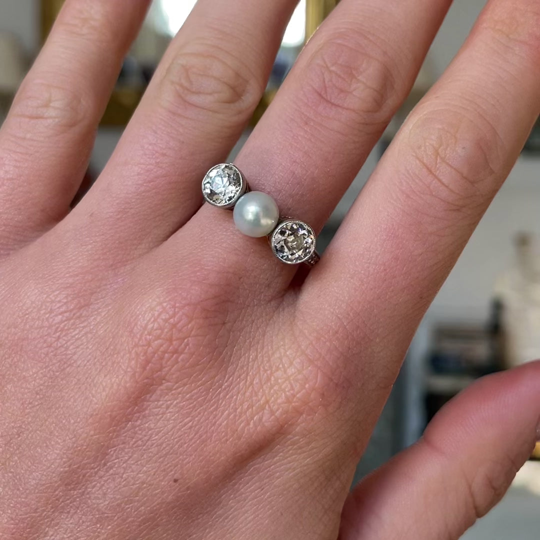 Edwardian, 18ct gold platinum, natural pearl and diamond ring