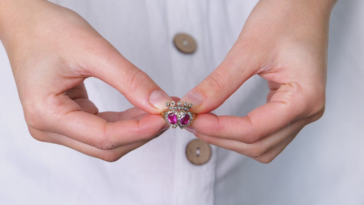 Victorian, Burmese pink sapphire double heart ring, 18ct yellow gold