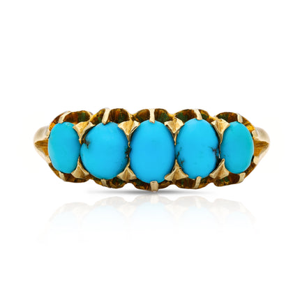 Victorian-Turquoise-Half-Hoop-Five-Stone-Ring-18ct-Yellow-Gold-Antique