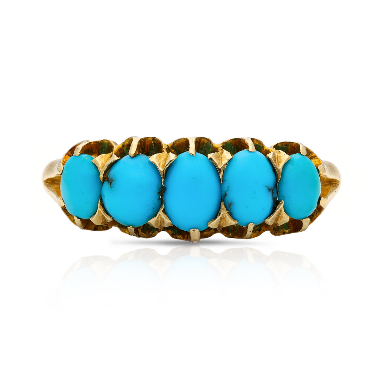 Victorian turquoise half hoop ring, front view. 