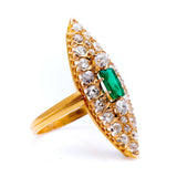Belle Époque, French, emerald & diamond marquise cluster ring, original box