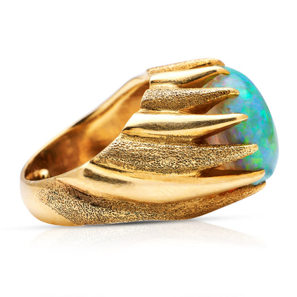 Vintage 1970's Cabochon Australian Opal Ring, 18ct Yellow Gold