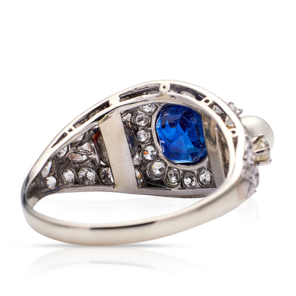 Antique Sapphire and Diamond and Natural Pearl Cocktail Ring