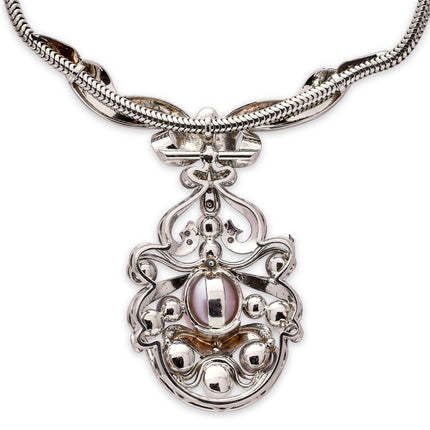 Antique | Stunning Natural Pearl and Diamond Necklace, White Gold