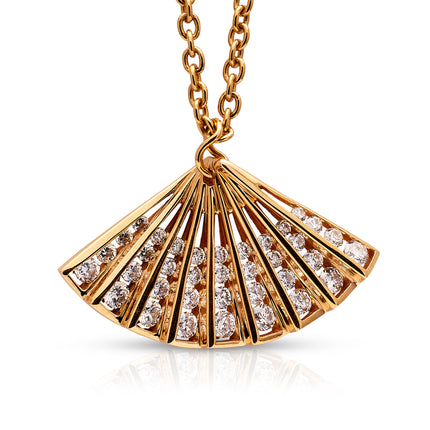 Diamond-Fan-Pendant-Rose-Gold-18-Carat-Necklace-Vintage-Antique