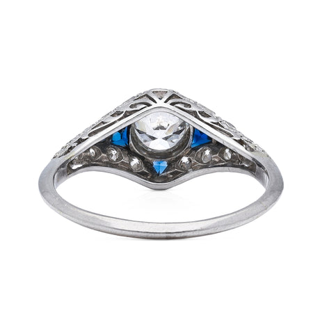 Vintage, Art Deco Diamond and Sapphire Ring, Platinum