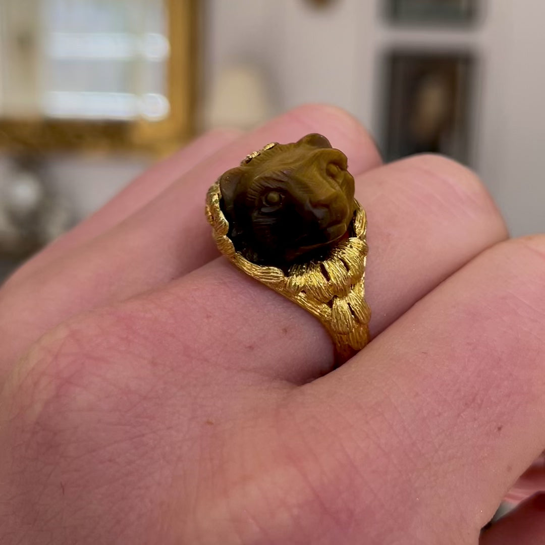 French, Tiger's Eye Honey Bear Ring, 18ct Yellow Gold