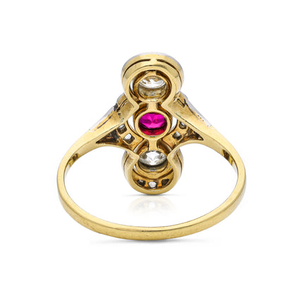 Belle Époque Ruby and Diamond Ring, 18ct Yellow Gold