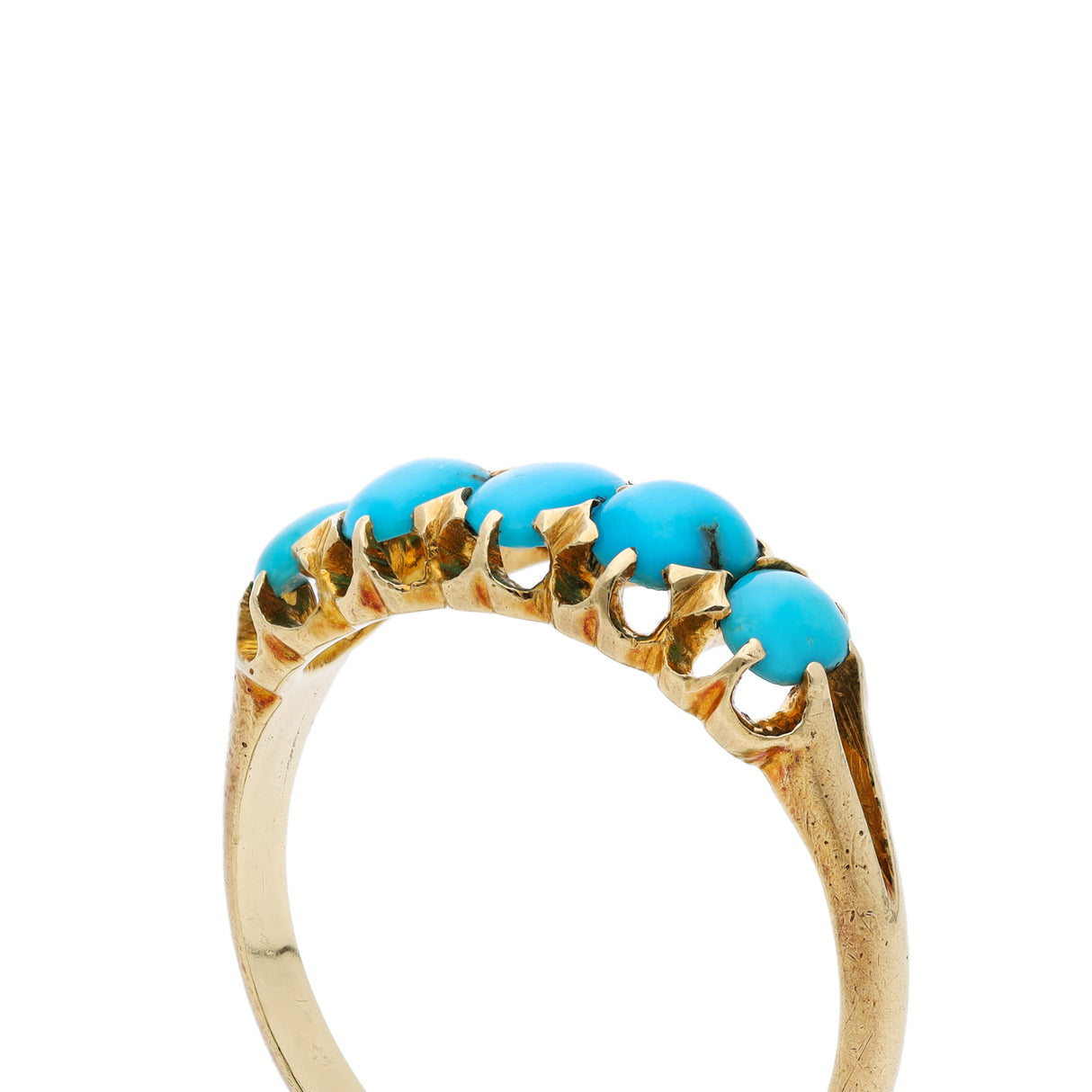 Victorian turquoise half hoop ring, side view.