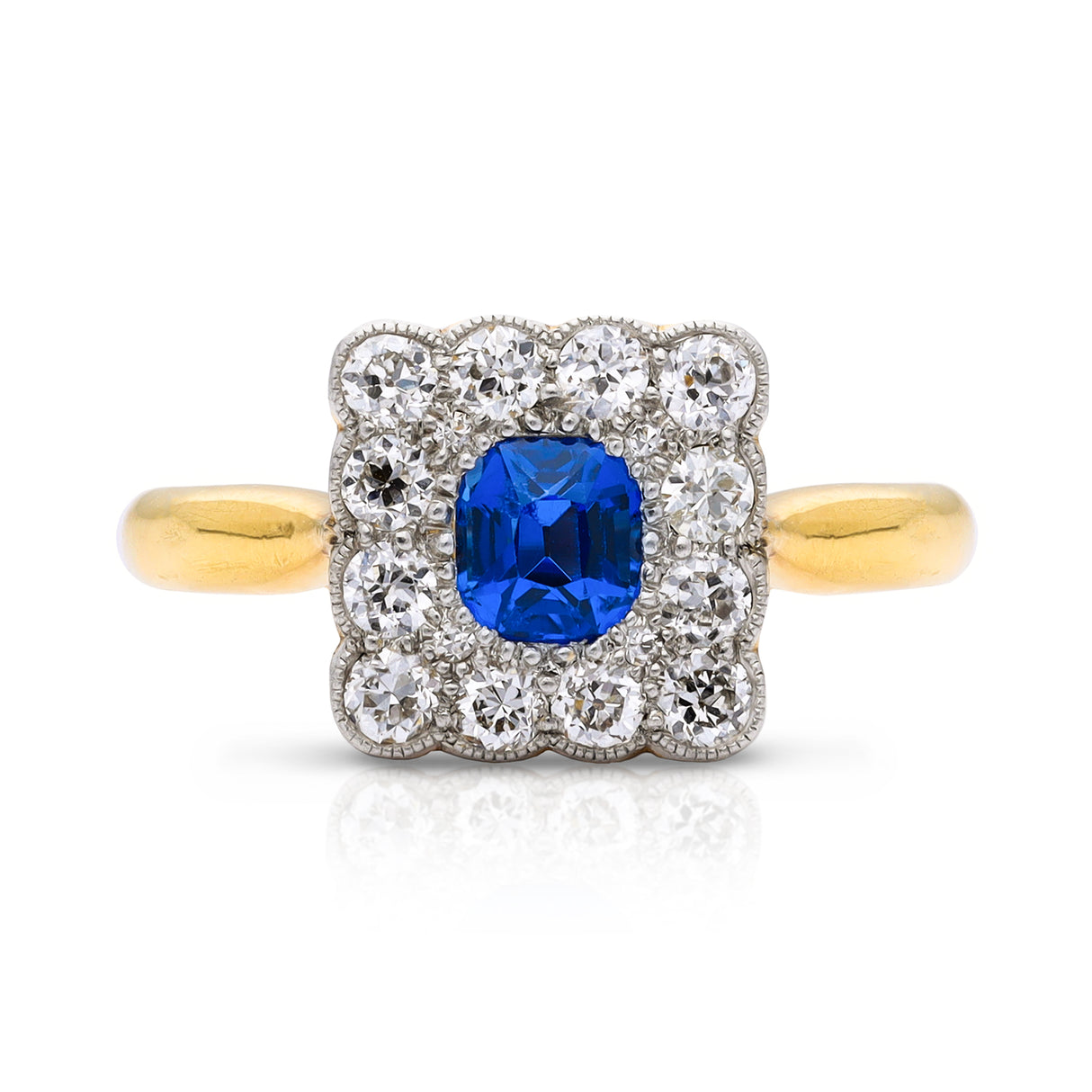 Edwardian, 18ct Gold, Sapphire and Diamond Cluster Ring