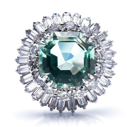 Mid Century, 1950s, 18ct White Gold, Extraordinary Mint Quartz and Diamond Ring