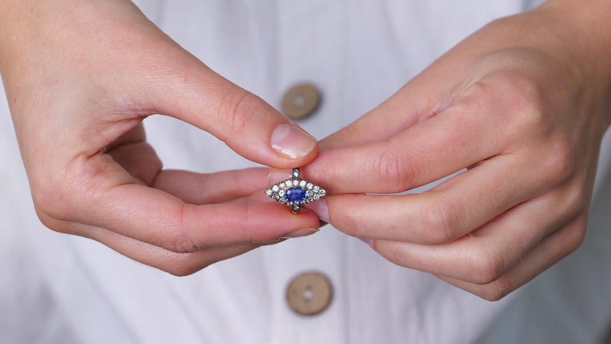 Edwardian, 14ct Gold, Sapphire and Diamond Navette Cluster Ring Antique_Rings | Vintage_rings | Antique Engagement Rings | Antique Ring Boutique | Vintage Engagement Rings | Antique Engagement Rings | Antique Jewellery company | Vintage Jewellery