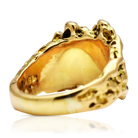 Vintage textured 18ct yellow gold nugget diamond ring, rear view. 