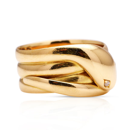 Victorian | Diamond Set Snake Ring, 18ct Yellow Gold