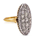 Victorian diamond panel navette ring, side view.