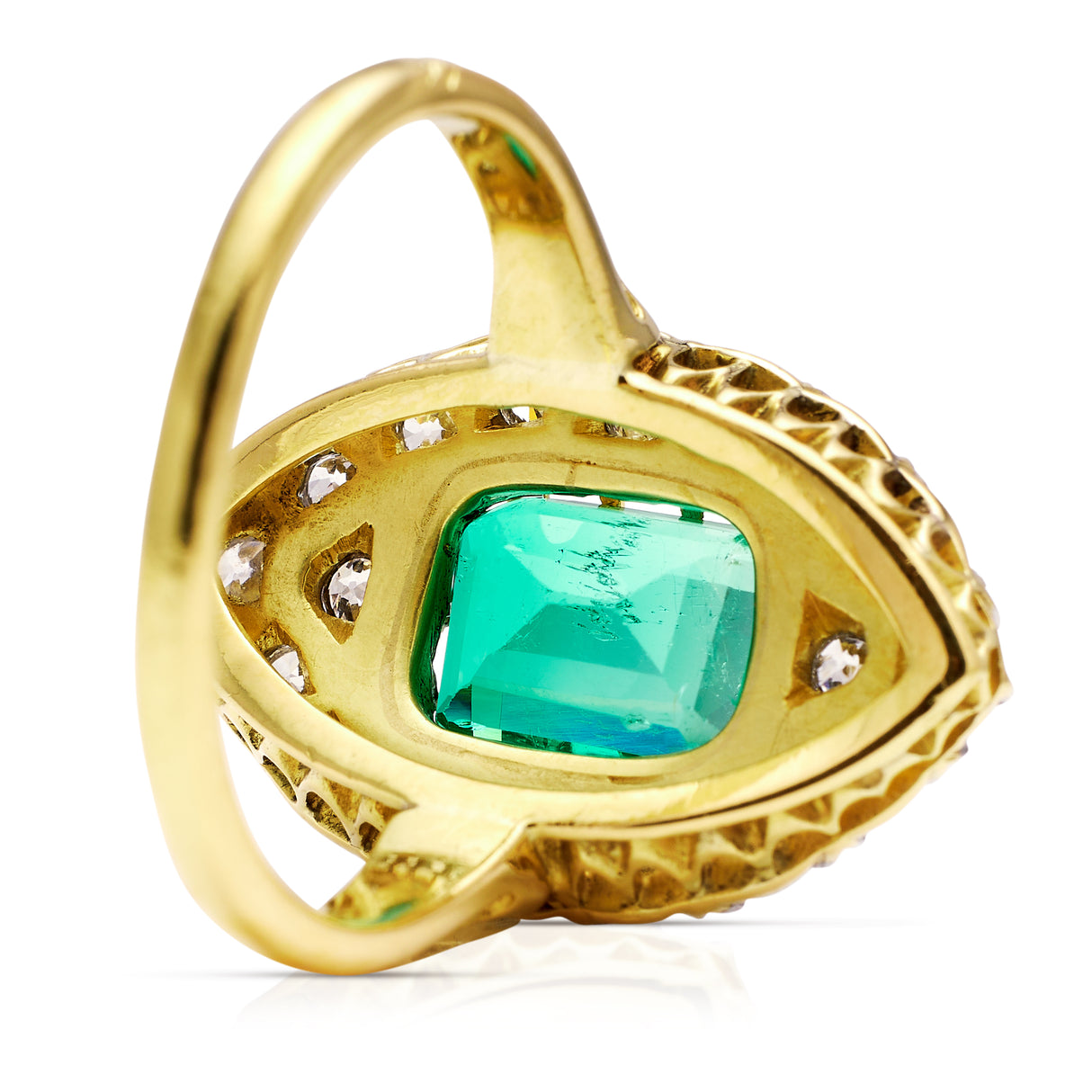 An Impressive Emerald and Diamond Navette Ring, 18ct Yellow Gold
