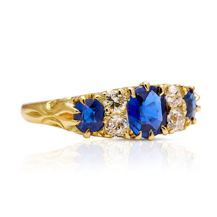 Victorian Sapphire and Diamond Engagement Ring, 18ct Yellow Gold