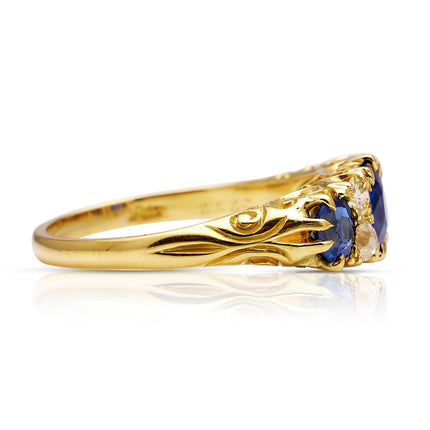 Victorian Sapphire and Diamond Engagement Ring, 18ct Yellow Gold