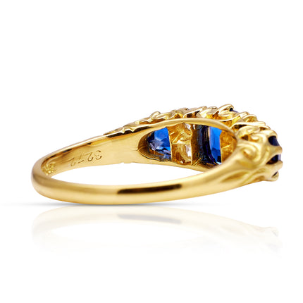 Victorian Sapphire and Diamond Engagement Ring, 18ct Yellow Gold