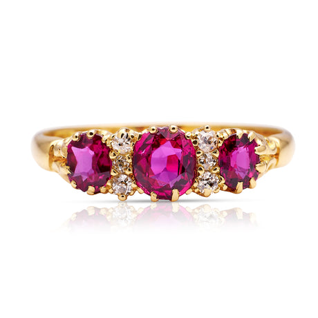 Victorian-Three-Stone-Ruby-Diamond-Ring-18ct-Yellow-Gold-Antique-Engagement