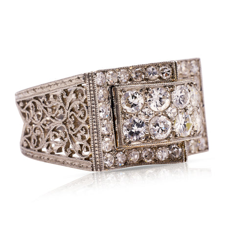 Art Deco diamond filligree band, side view.