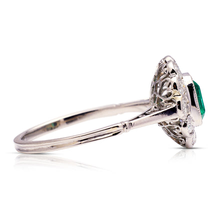 Edwardian Colombian Emerald and Diamond Cluster, 18ct White Gold & Platinum