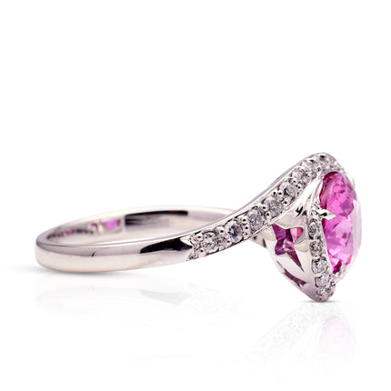 Vintage Pink Sapphire and Diamond Engagement Ring, 18ct White Gold