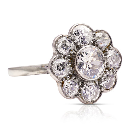 Edwardian | Large Diamond Cluster Ring, 18ct White Gold & Platinum
