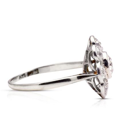 Edwardian | Large Diamond Cluster Ring, 18ct White Gold & Platinum