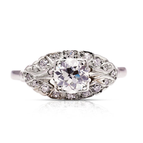 Art Deco diamond engagement ring, front view.