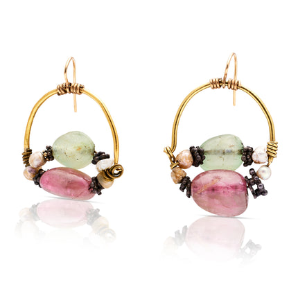 Antique | Tourmaline and Pear Byzantine-Style Earrings, 18ct Yellow Gold
