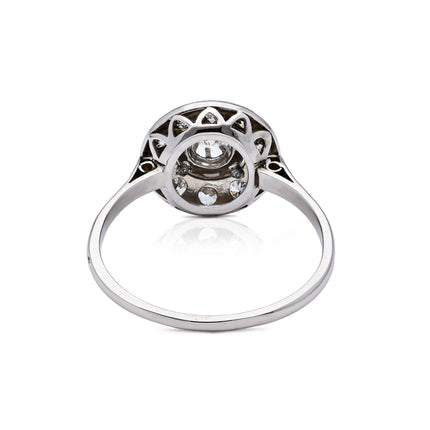 French, Art Deco Diamond Cluster Engagement Ring, 18ct White Gold and Platinum