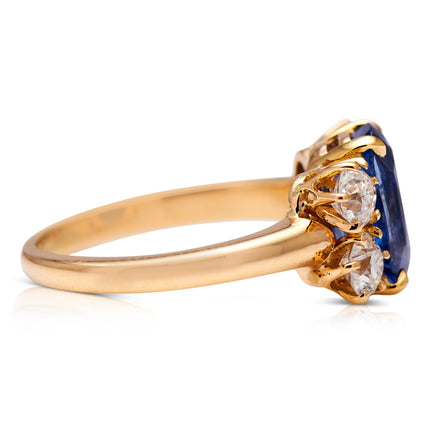 Antique Victorian Burmese Sapphire and Diamond Engagement Ring, 18ct Yellow Gold