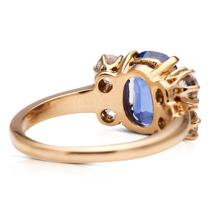 Antique Victorian Burmese Sapphire and Diamond Engagement Ring, 18ct Yellow Gold