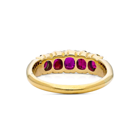 Edwardian five stone ruby band, rear view. 