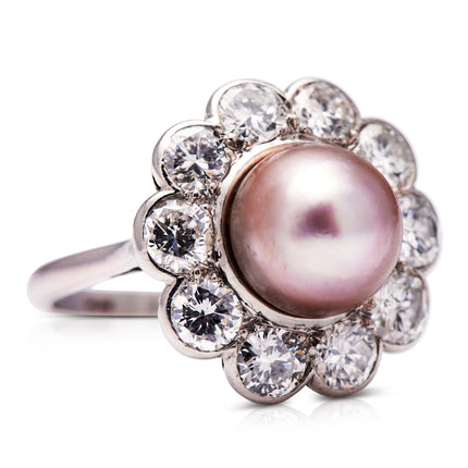 1900 Antique Natural Pearl and Diamond Ring | Antique_Rings | Antique_Pearl_rings